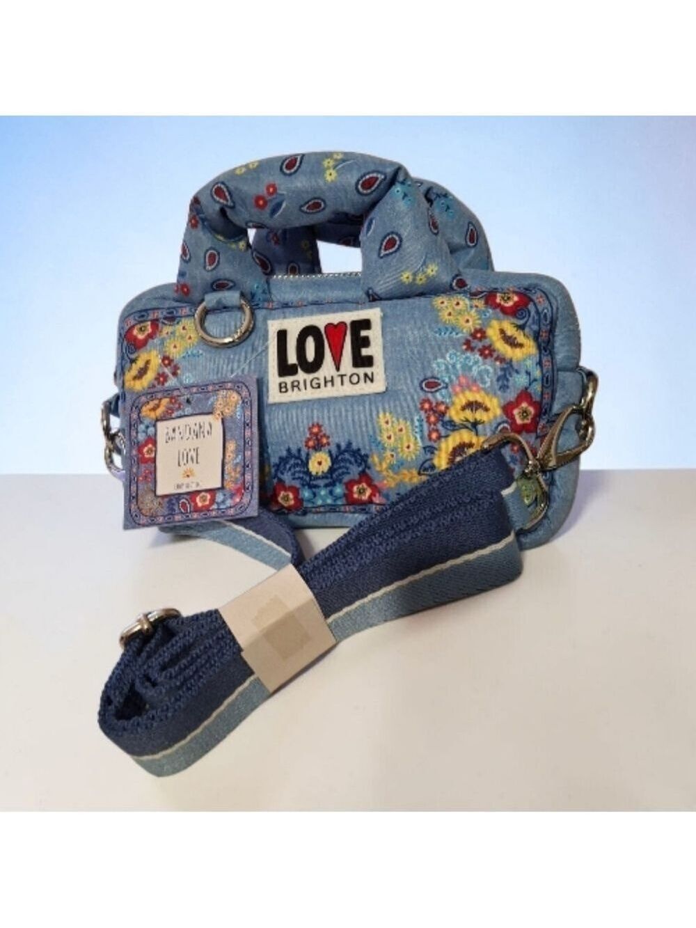 Brighton BANDANA LOVE Light Blue Floral Mini Crossbody Bag NWT